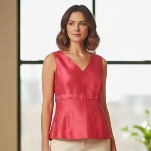 Talbots Pure Silk Red Sleeveless Blouse Size 12 Side Zip Womens Top NWT Evening